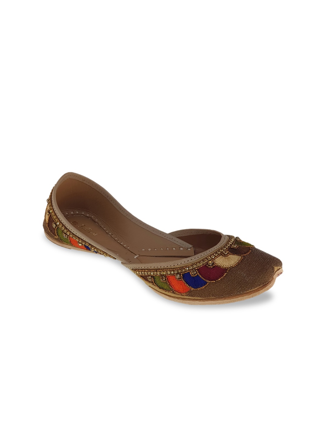 

Fulkari Women Copper-Toned Ethnic Embellished Leather Mojaris Flats