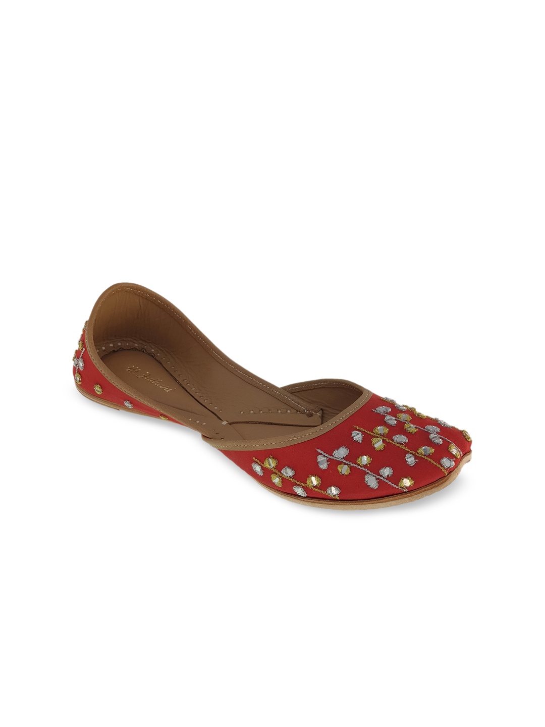 

Fulkari Women Red Printed Leather Ethnic Mojaris Flats