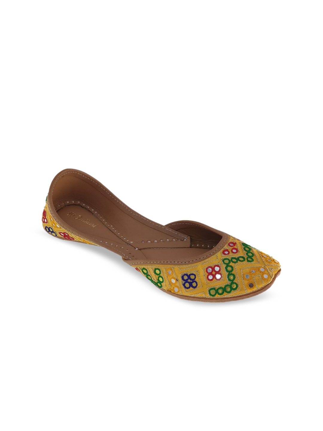 

Fulkari Women Yellow Embellished Leather Ethnic Mojaris