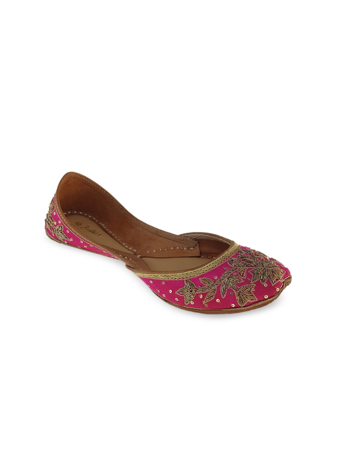 

Fulkari Women Magenta Embellished Leather Ethnic Mojaris