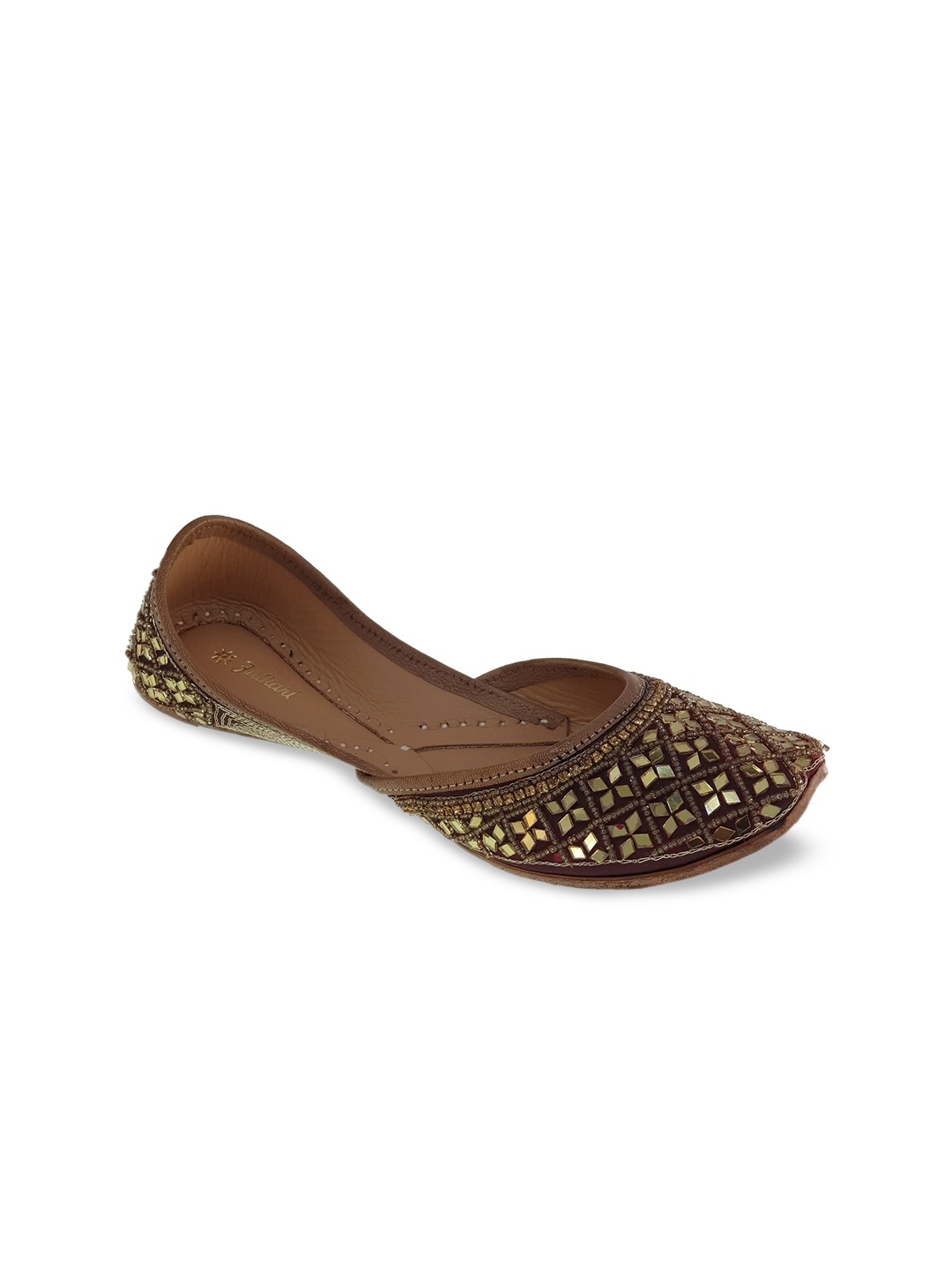 

Fulkari Women Maroon Embellished Leather Ethnic Mojaris