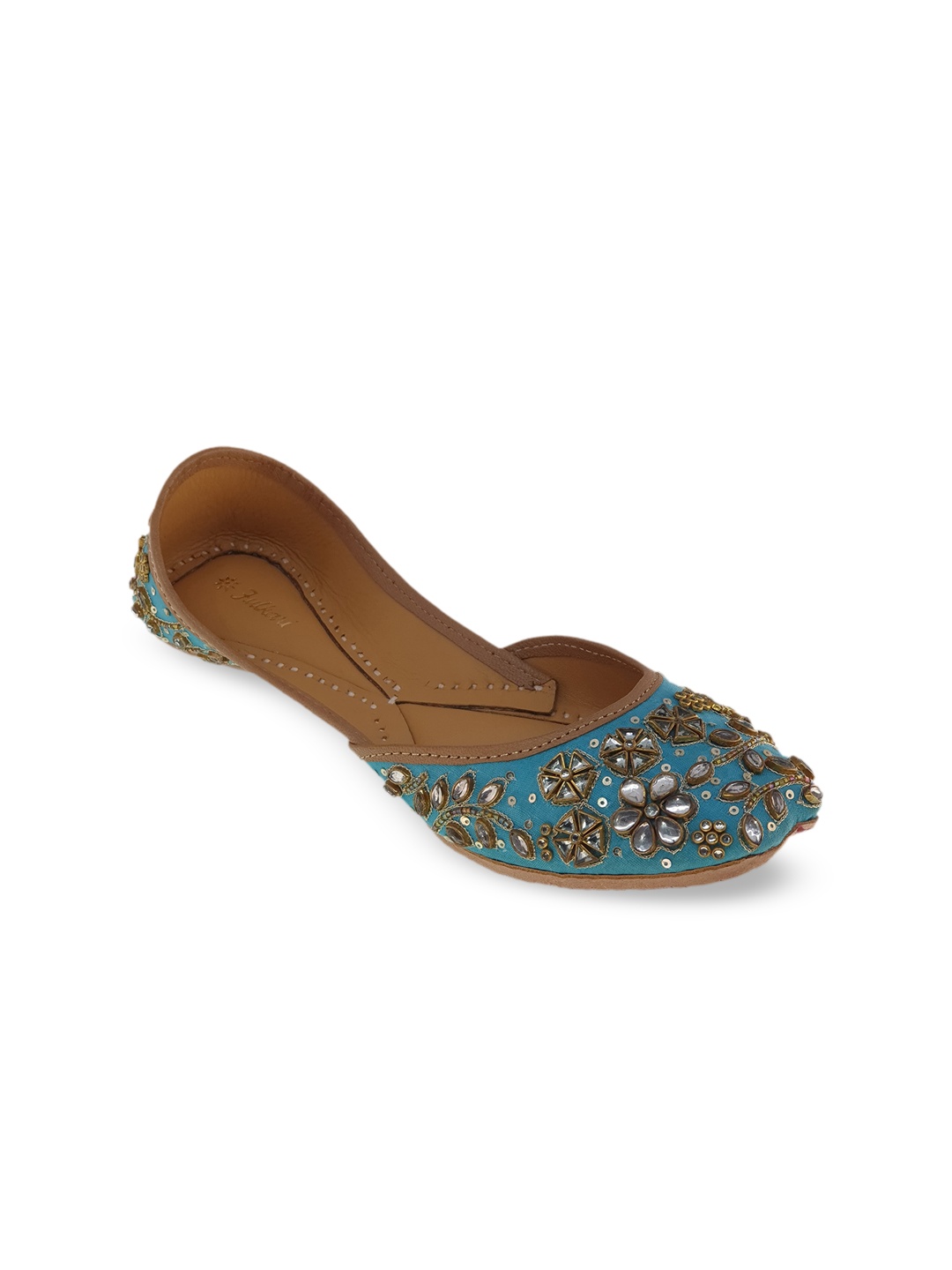 

Fulkari Women Turquoise Blue Embellished Ethnic Mojaris