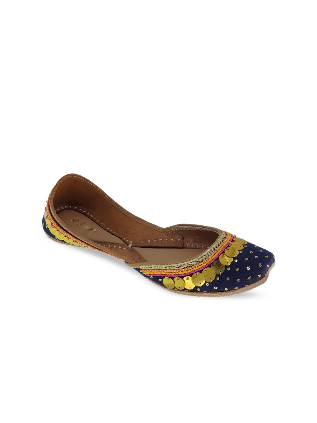 

Fulkari Women Blue Embellished Leather Ethnic Mojaris