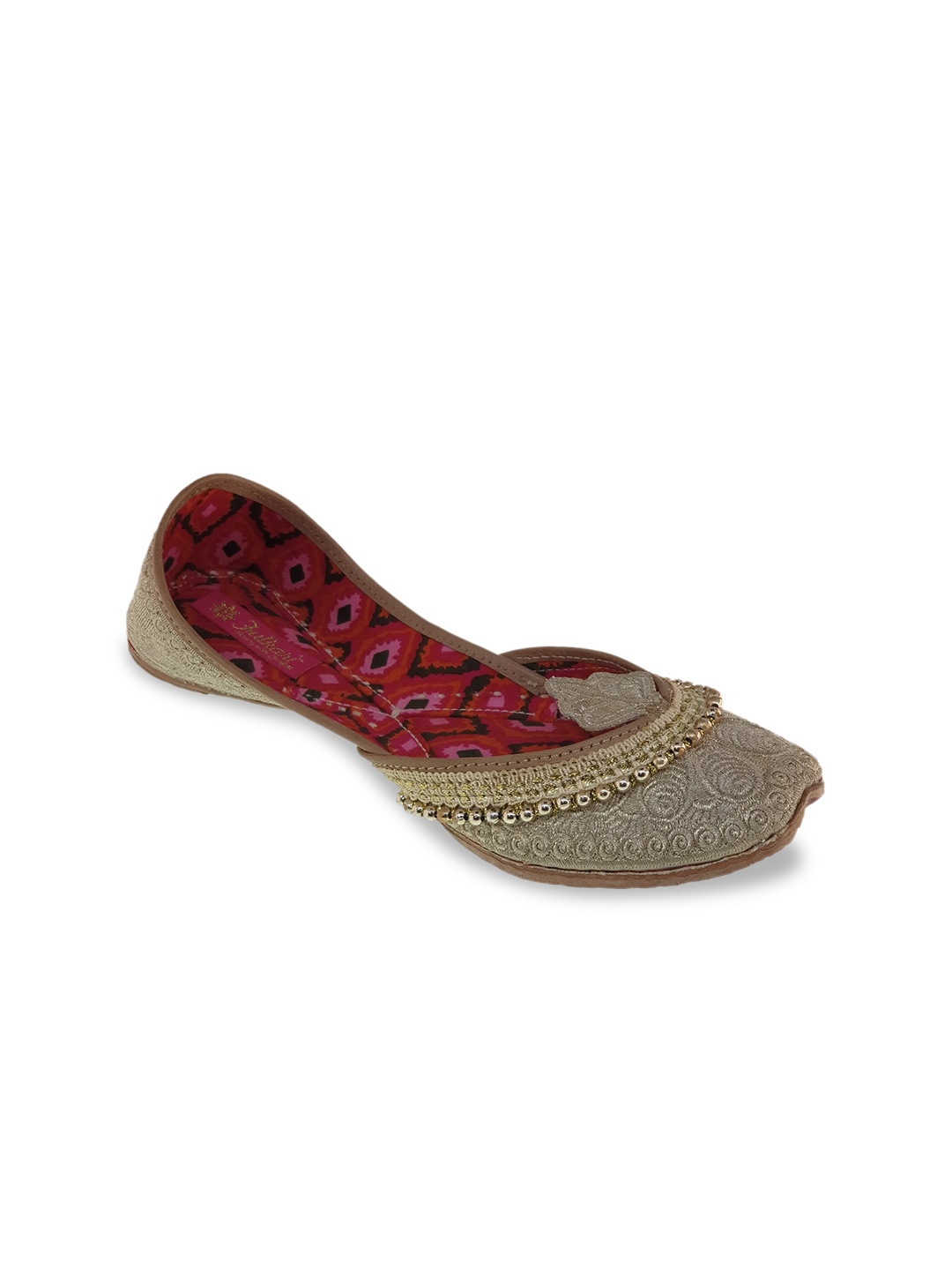 

Fulkari Women Gold-Toned Embellished Leather Ethnic Mojaris Flats