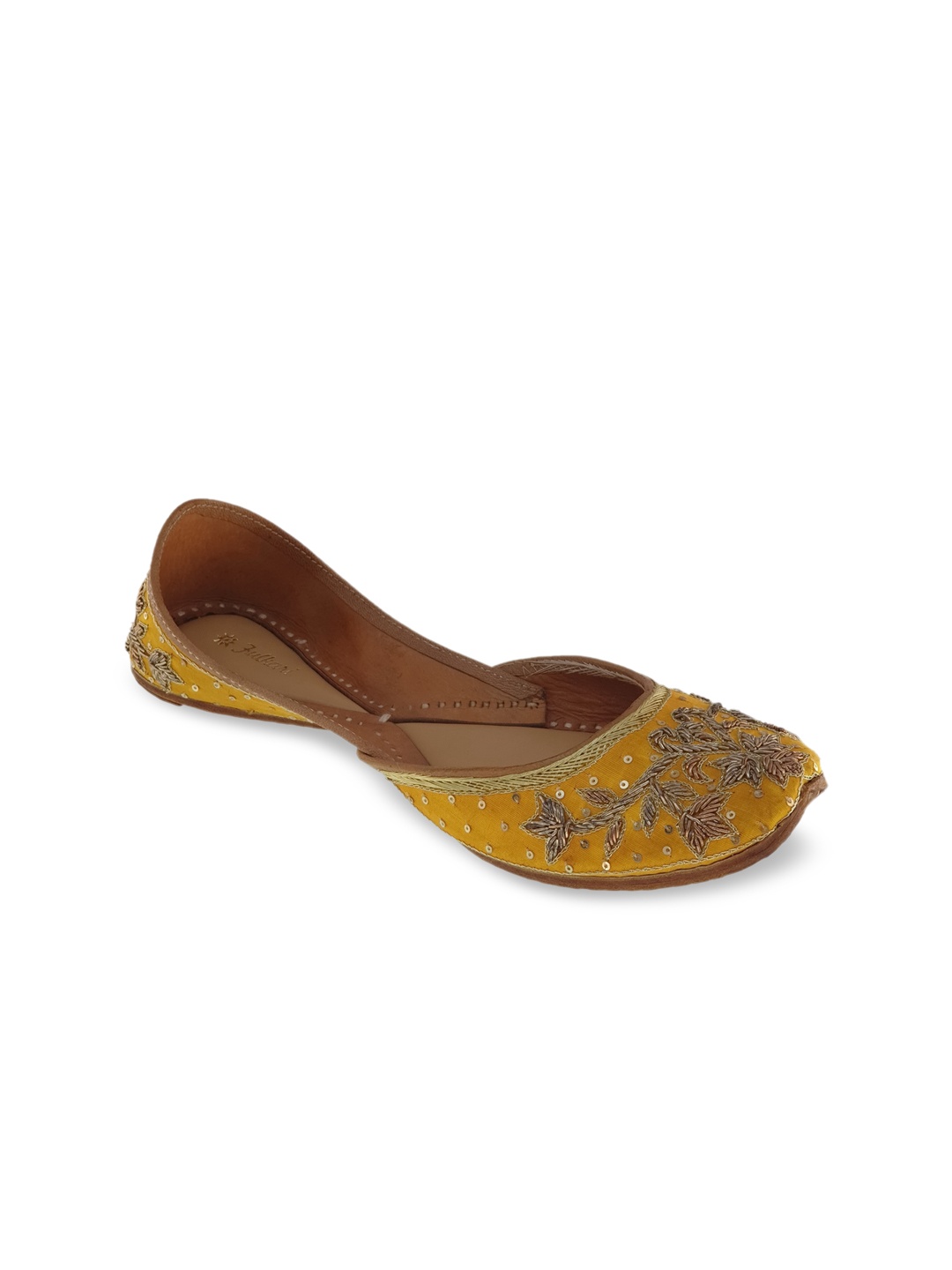 

Fulkari Yellow Embellished Leather Ethnic Mojaris Flats