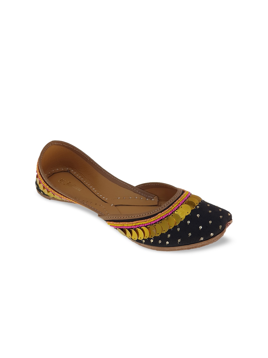 

Fulkari Women Black Embellished Leather Ethnic Mojaris