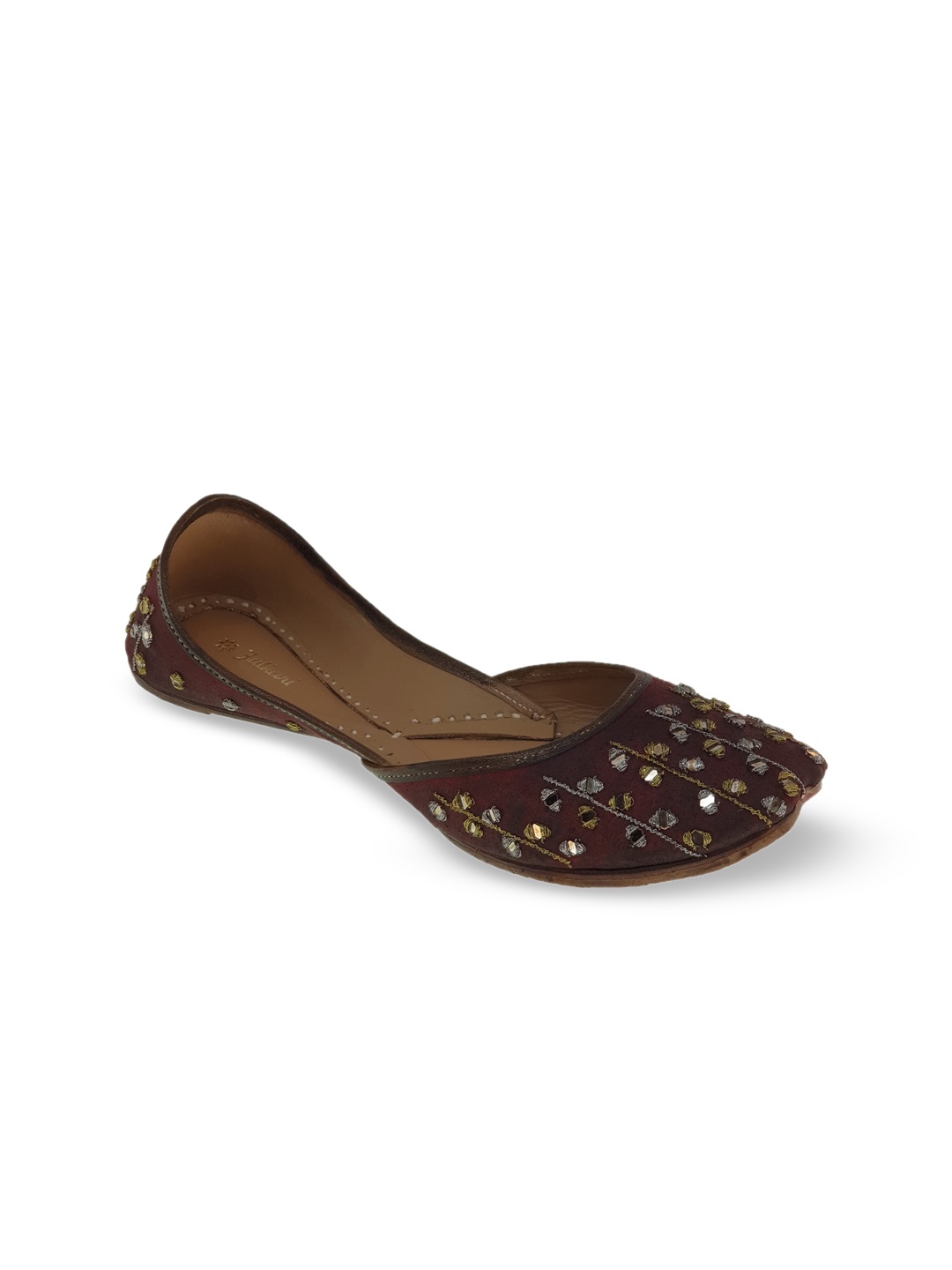 

Fulkari Women Maroon Embellished Leather Ethnic Mojaris