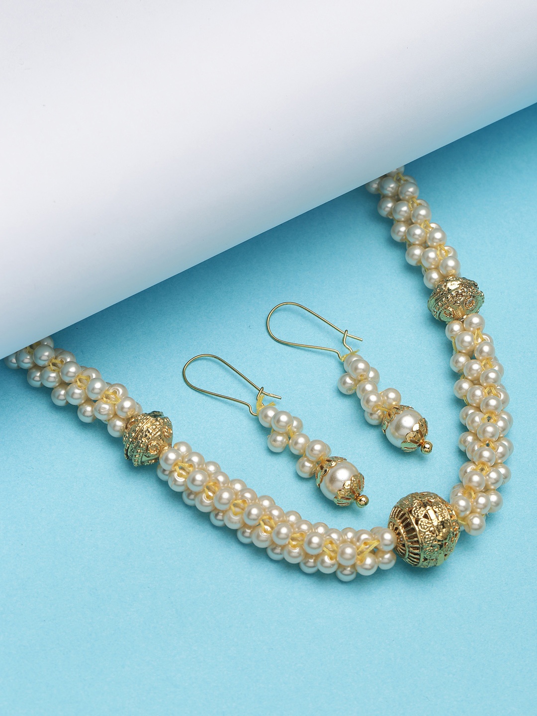 

PANASH Gold-Plated White Pearl Beaded Handcrafted Jewellery Set