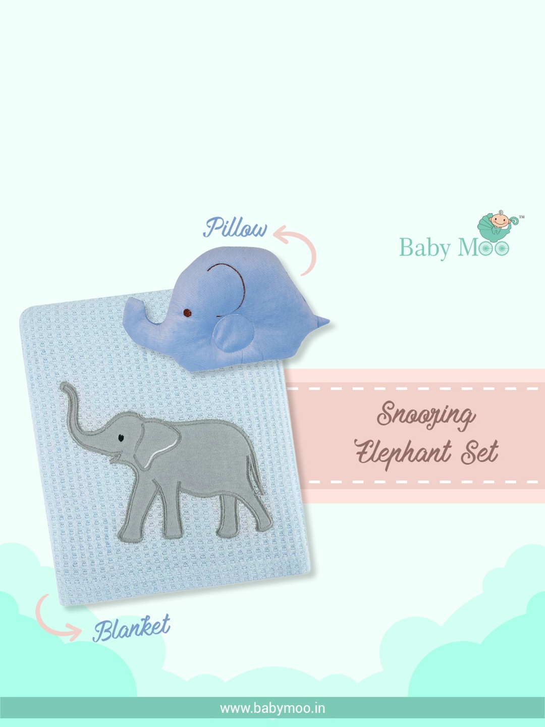 

Baby Moo Infants Blue Snoozing Elephant Blanket & Pillow Gift Set