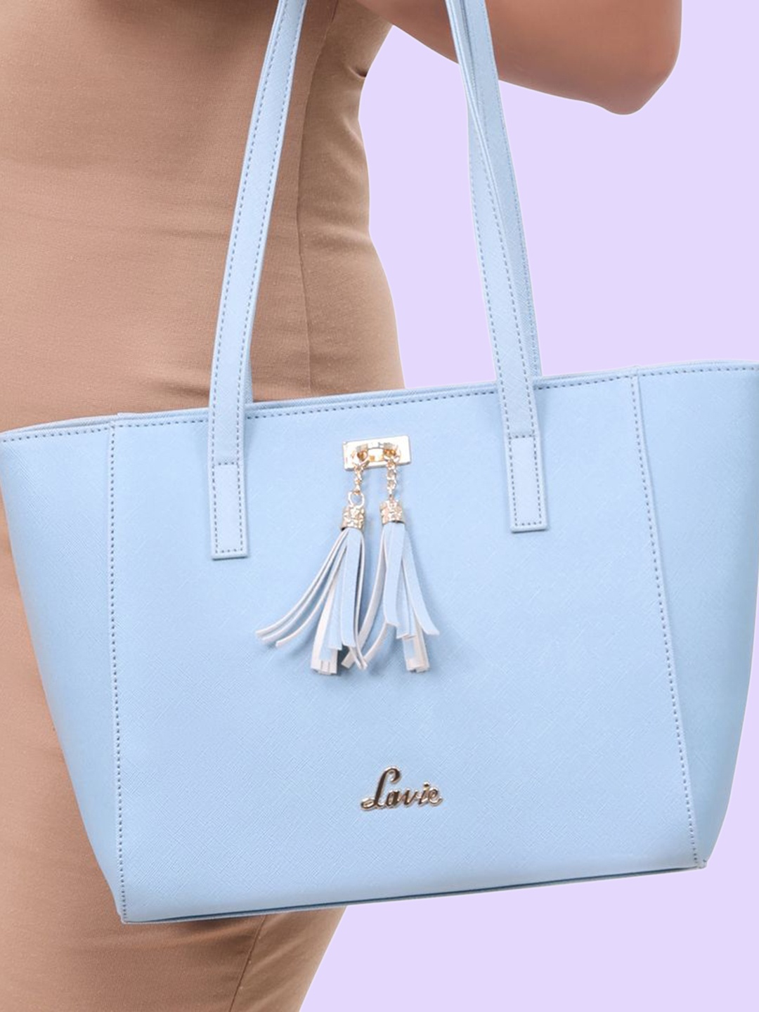 

Lavie Betty Blue Solid Structured Tassel Shoulder Bag