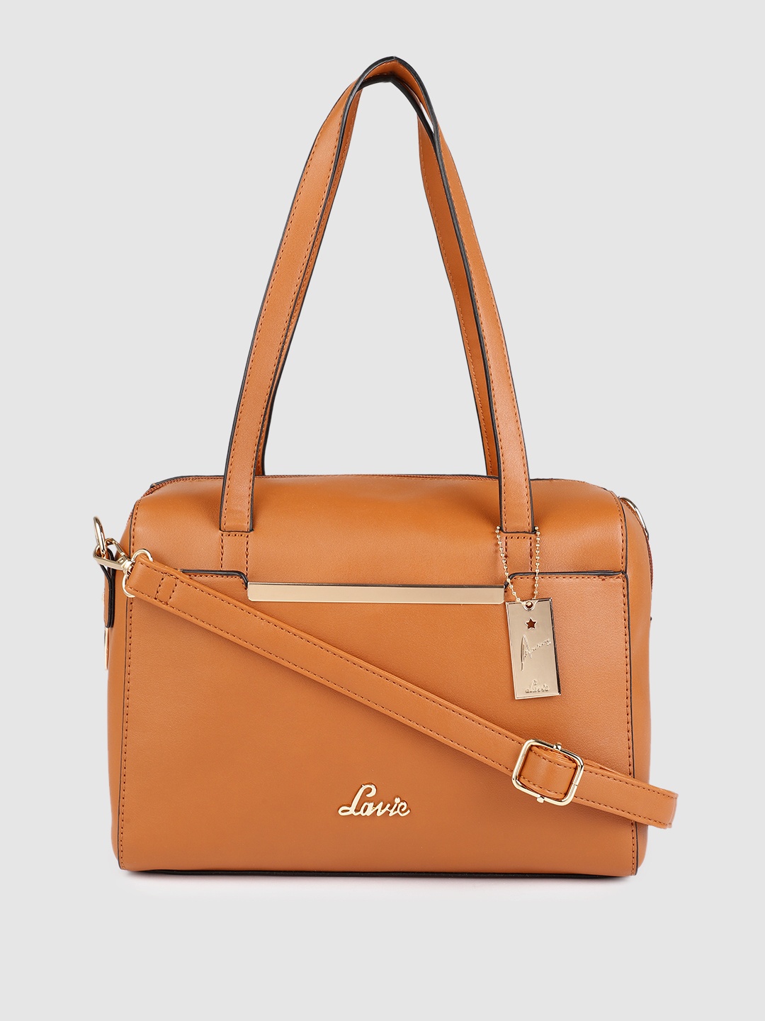 

Lavie Tan Brown Solid PU Regular Structured Shoulder Bag with Brand Logo Tasselled Detail