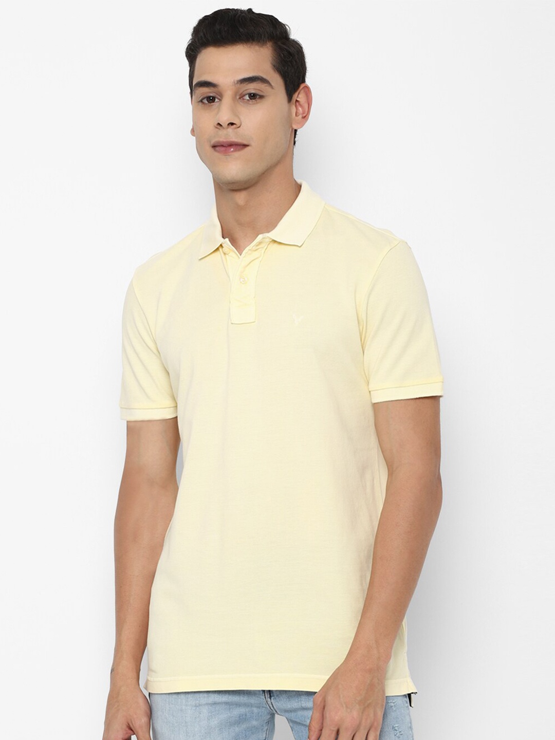 

AMERICAN EAGLE OUTFITTERS Men Yellow Polo Collar Pure Cotton Regular Fit T-shirt