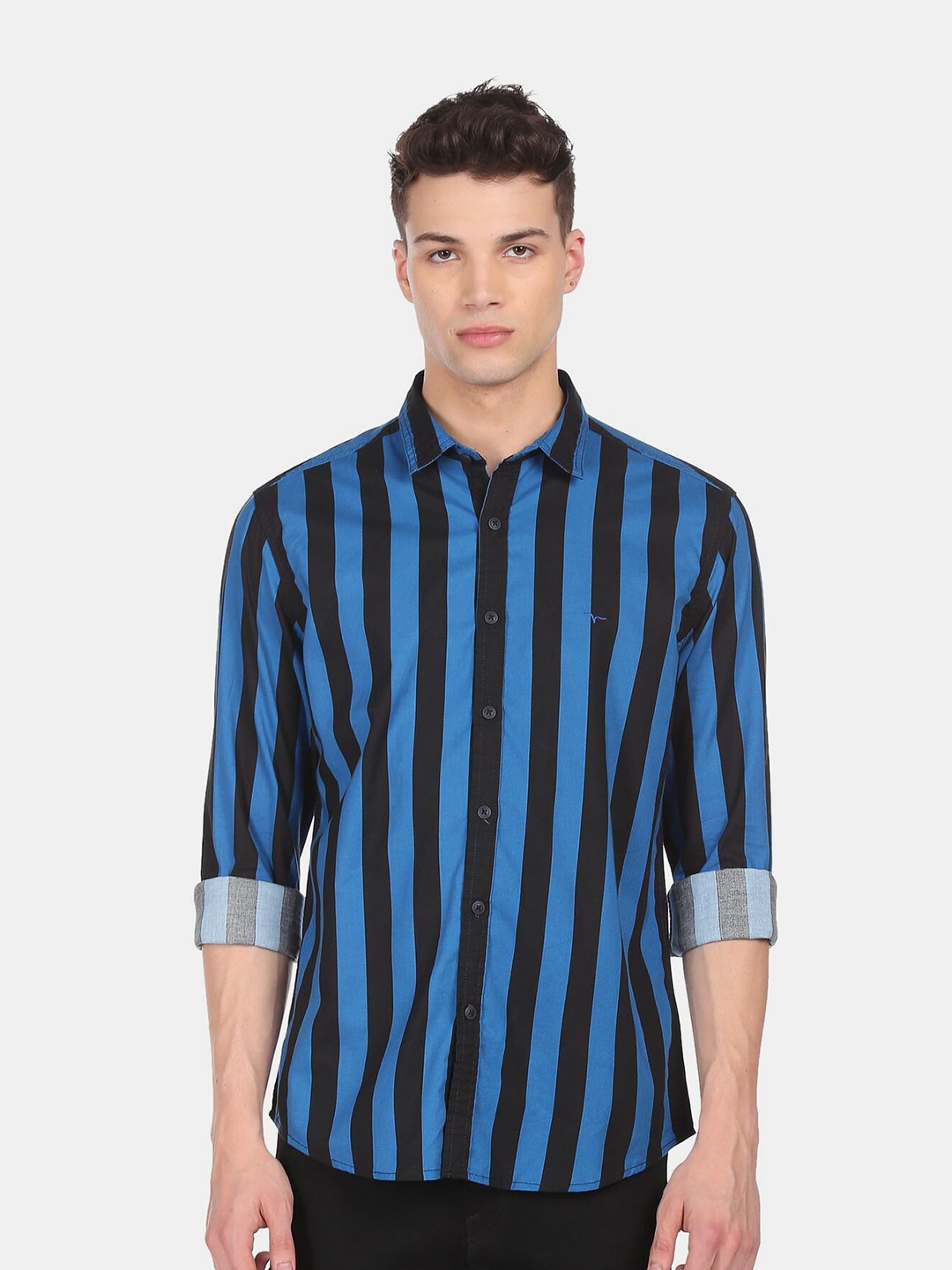 

Flying Machine Men Blue Cotton Striped Regular Fit Casual Shirt