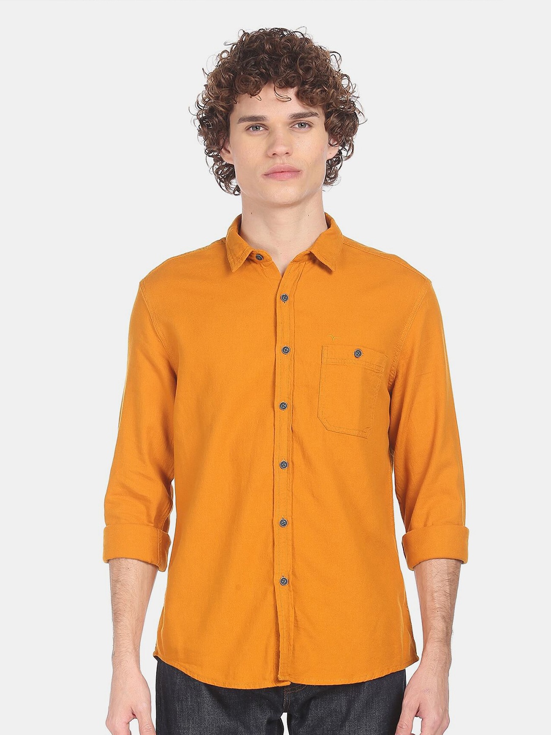 

Flying Machine Men Yellow Solid Casual Shirt