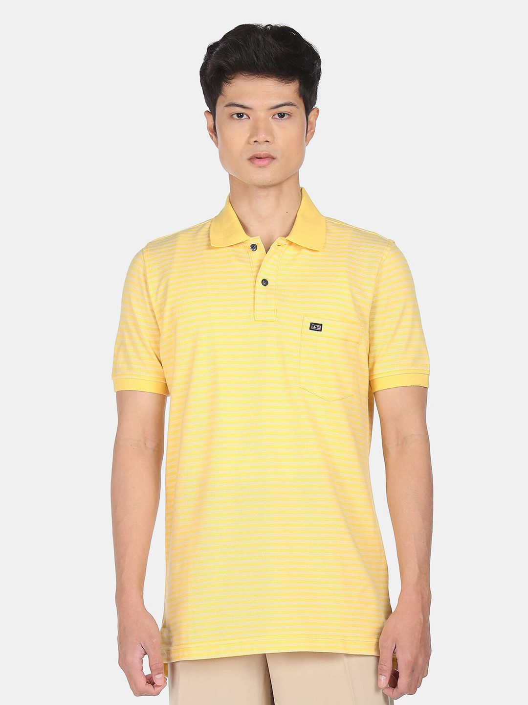 

Arrow Men Yellow Striped Polo Collar T-shirt