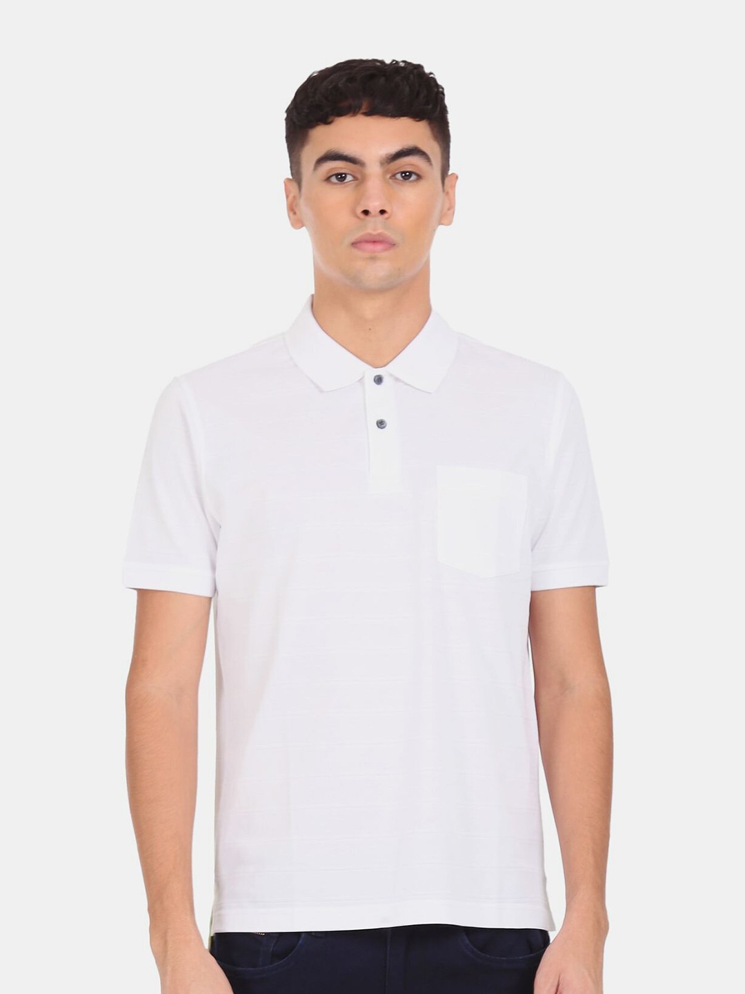 

Arrow Men White Solid Cotton Polo Collar T-shirt