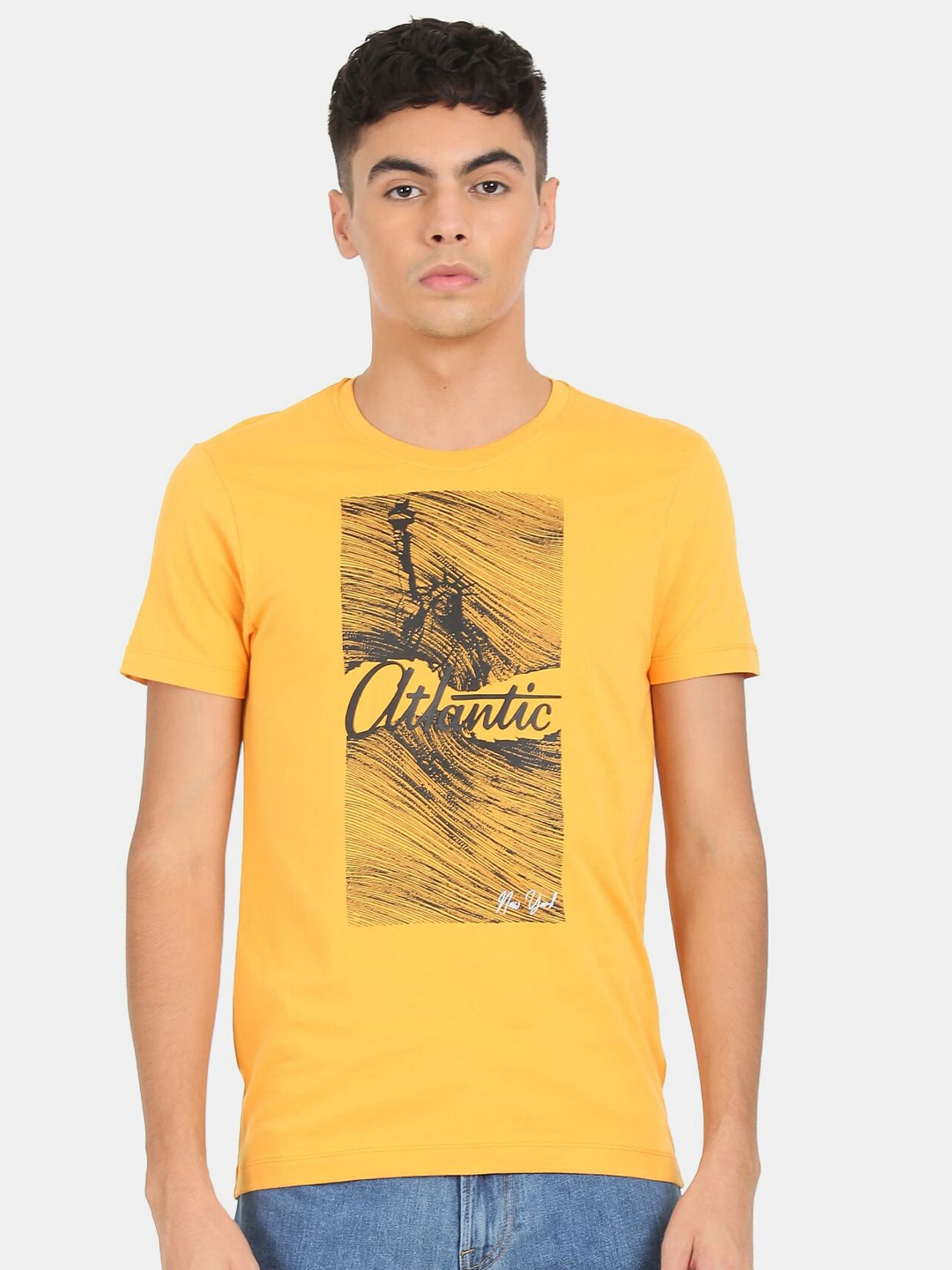 

Arrow Men Yellow Printed T-shirt
