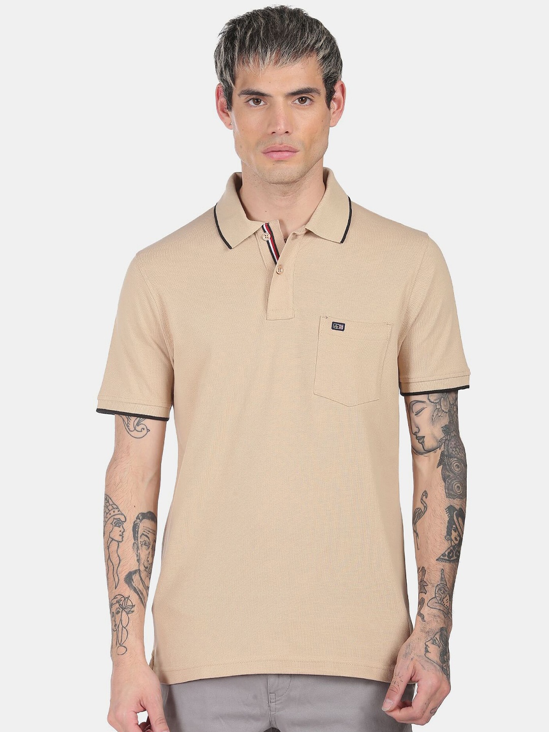 

Arrow Men Beige Cotton Polo Collar T-shirt