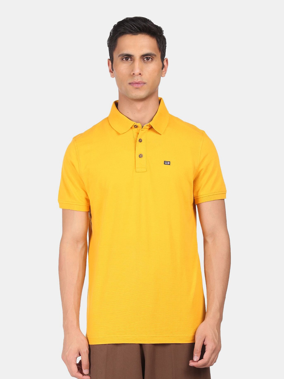 

Arrow Men Yellow Solid Polo Collar Pure Cotton T-shirt