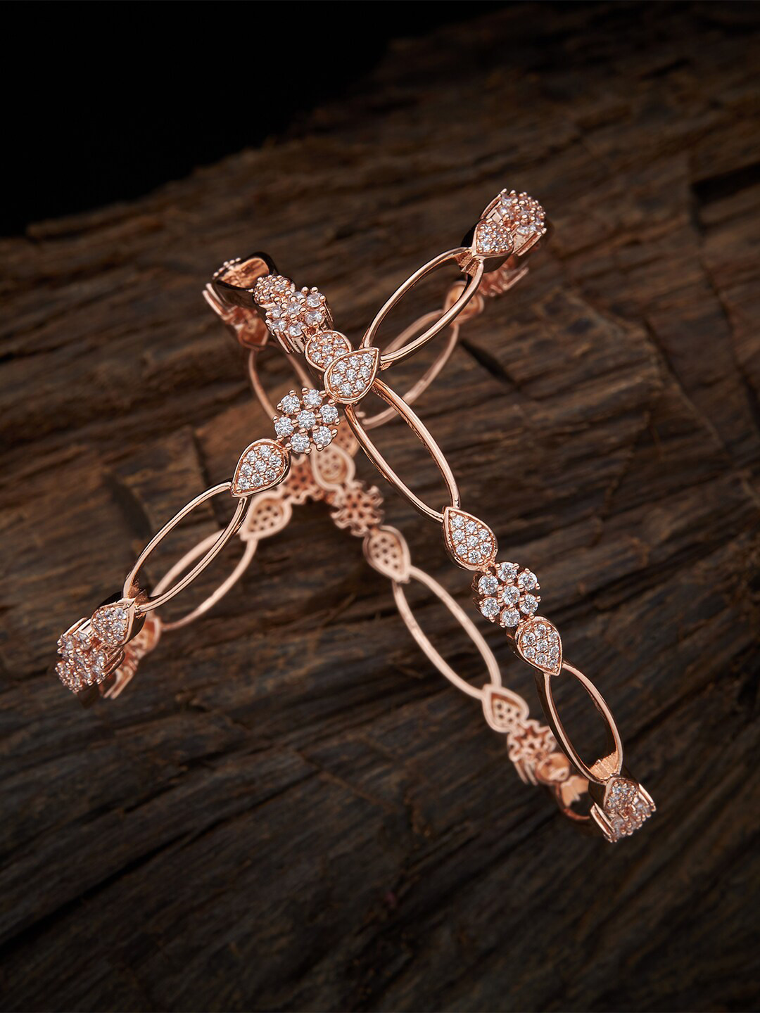 

Kushal's Fashion Jewellery Set Of 2 White & Rose Gold-Toned Plated CZ-Studded Bangles