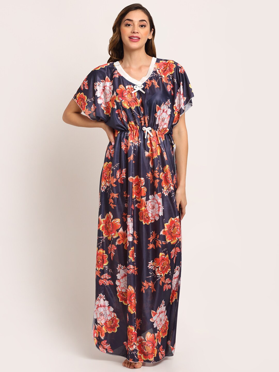 

Sidwa Navy Blue Printed Maxi Nightdress