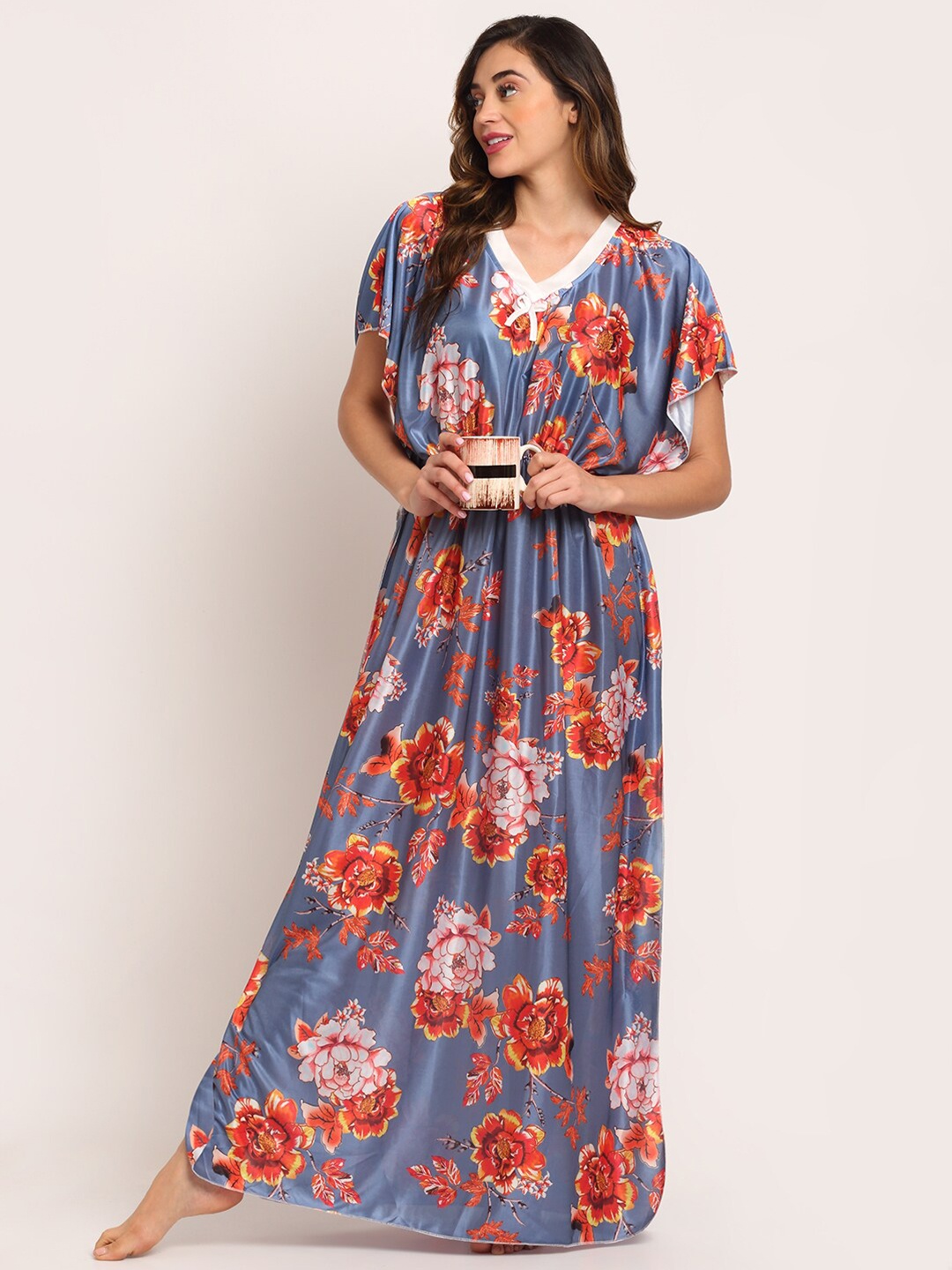 

Sidwa Turquoise Blue Printed Maxi Nightdress