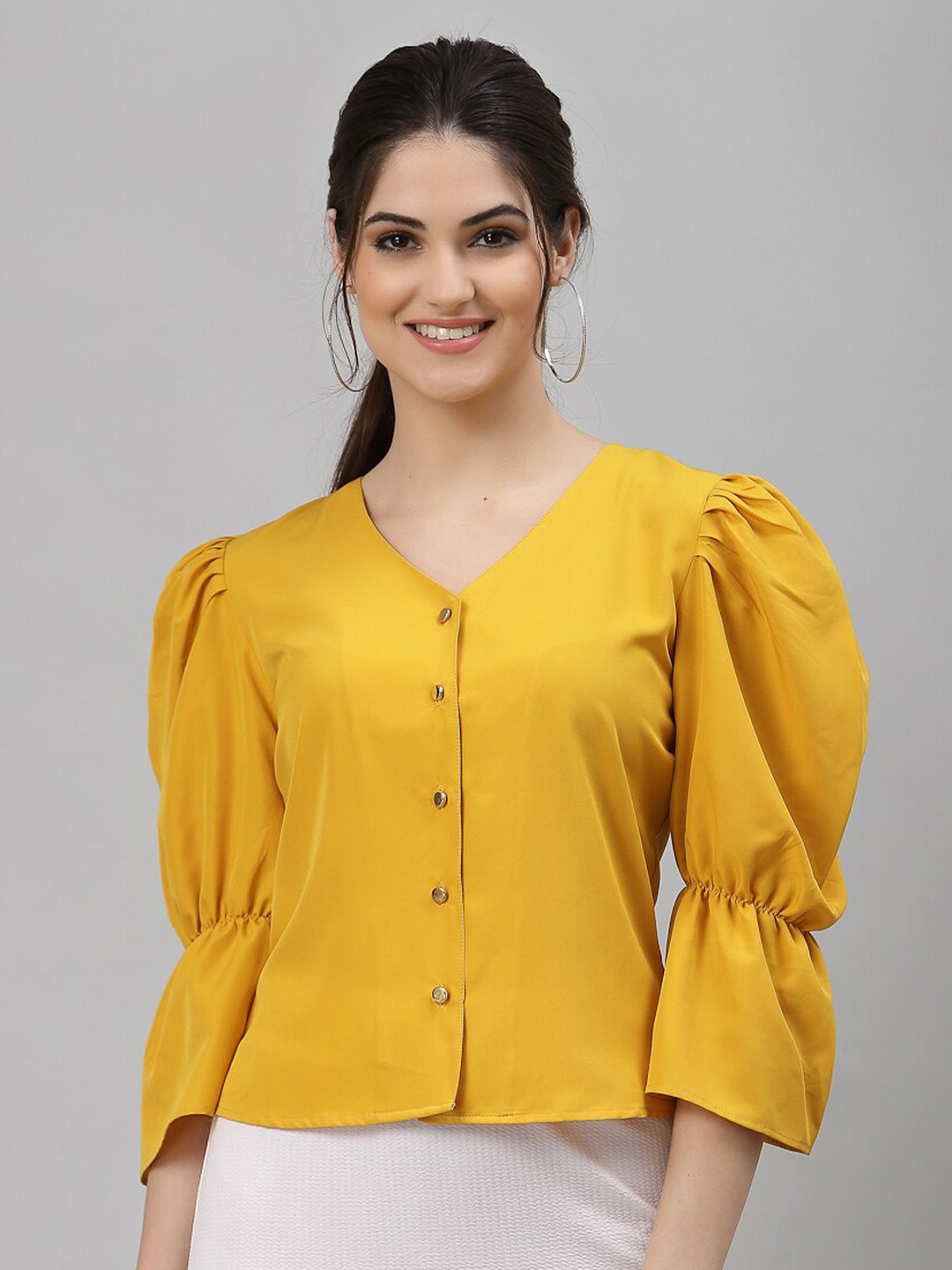 

NEUDIS Yellow Crepe Crop Top