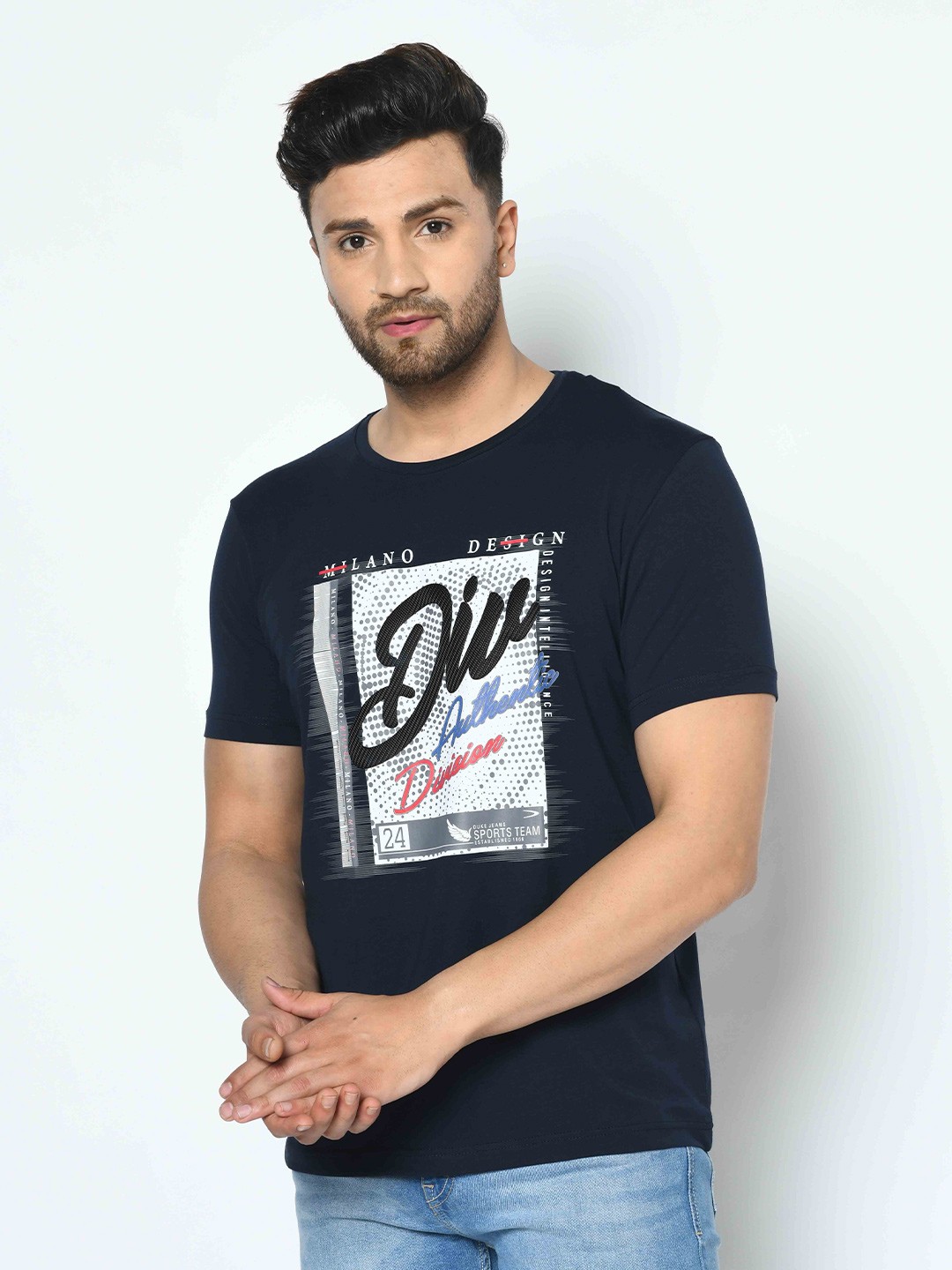 

Duke Men Blue Graphic Printed Slim Fit T-shirt