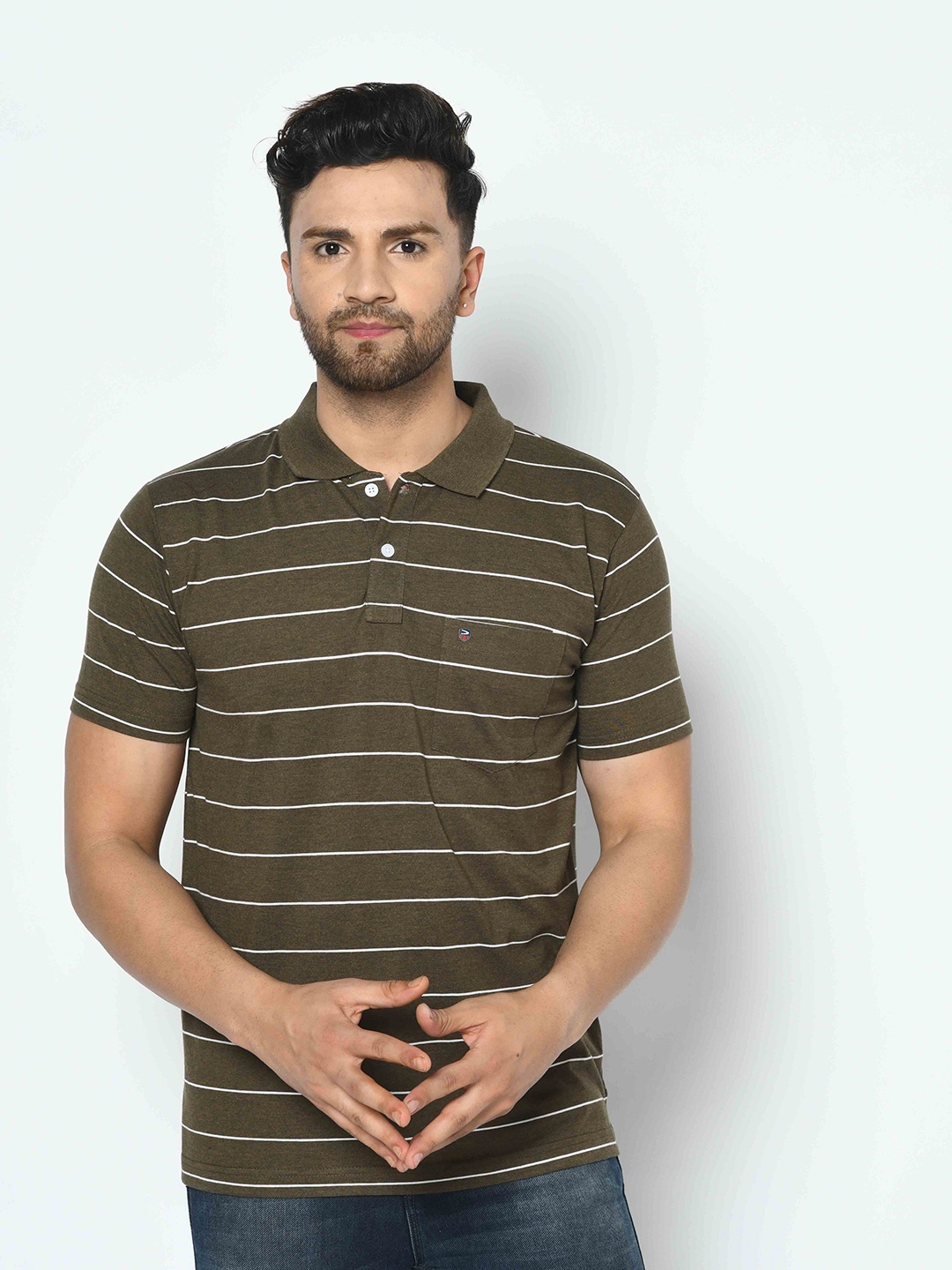 

Duke Men Brown Cotton Striped T-shirt