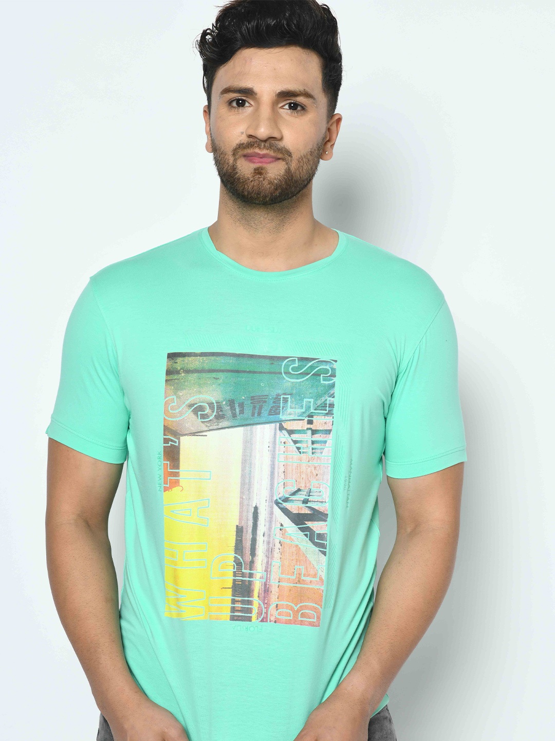 

Duke Men Green Printed Cotton Slim Fit T-shirt