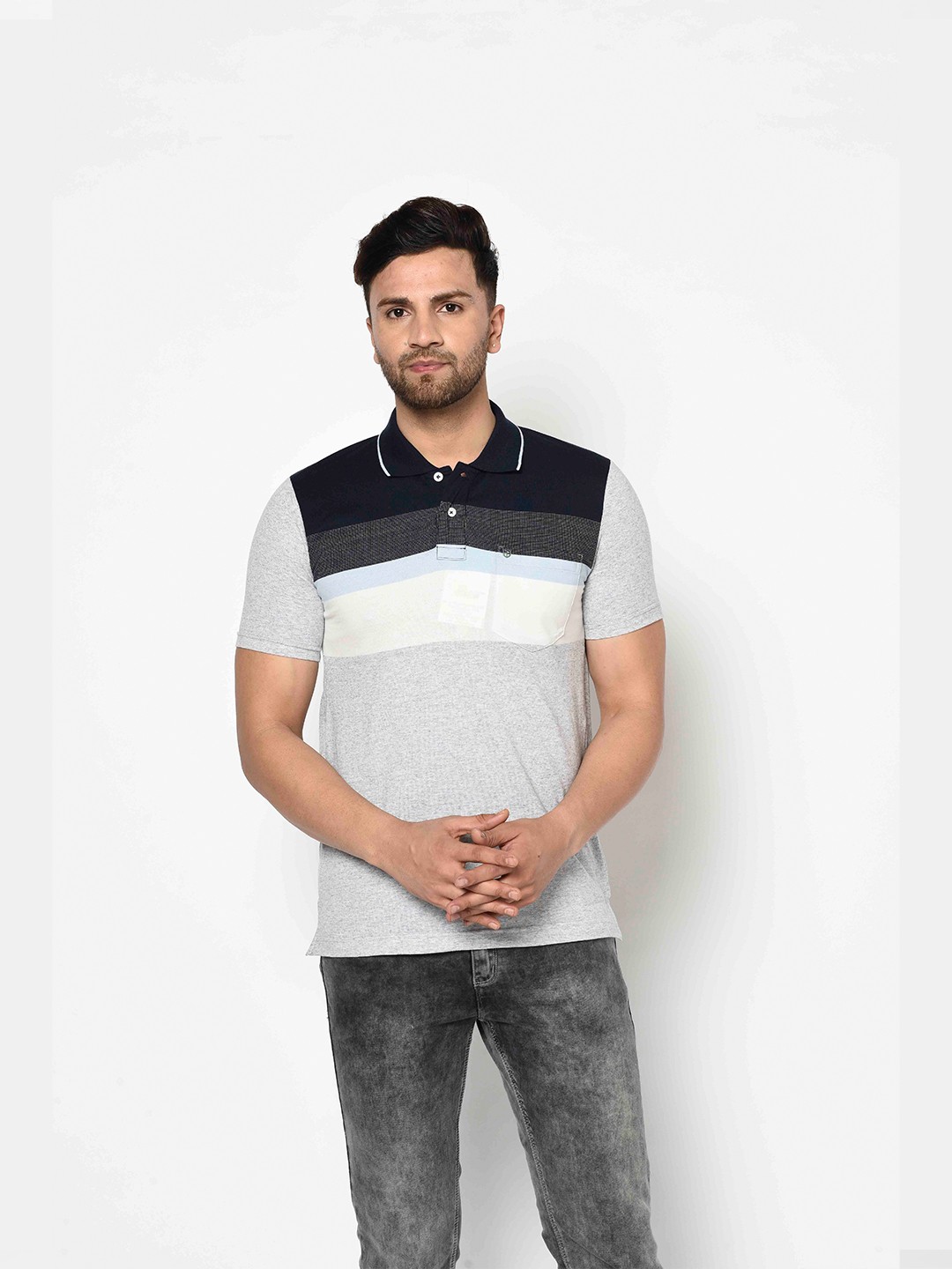 

Duke Men Blue Striped Polo Collar Regular-Fit T-shirt