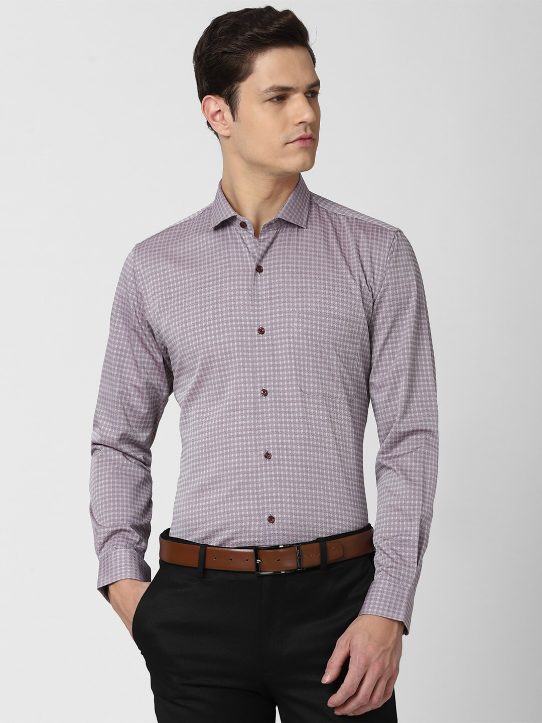 

Peter England Men Grey Slim Fit Printed Pure Cotton Formal Shirt