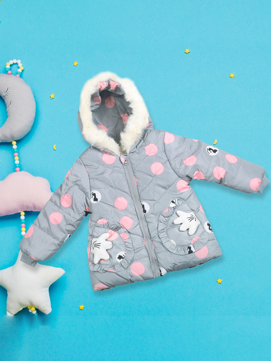 

Baby Moo Girls Grey Pink Padded Jacket
