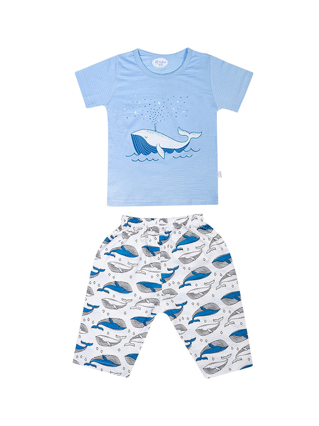 

Baby Moo Unisex Kids Blue & White Printed Pure Cotton Night suit