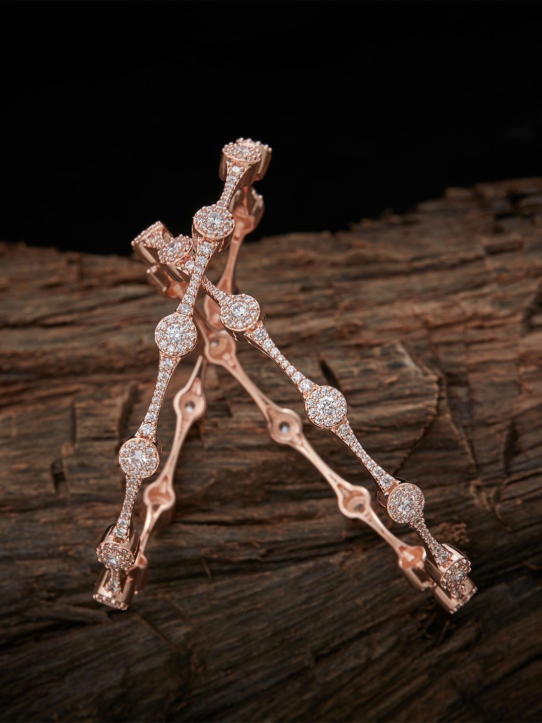 

Kushal's Fashion Set Of 2 Rose Gold-Plated & White Zircon-Studded Bangles