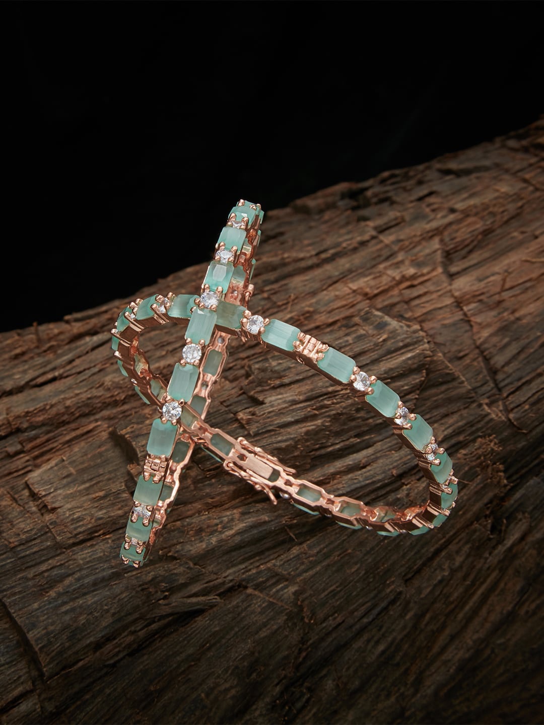 

Kushal's Fashion Jewellery Set Of 2 Mint Green Rose Gold-Plated Stone-Studded Bangles