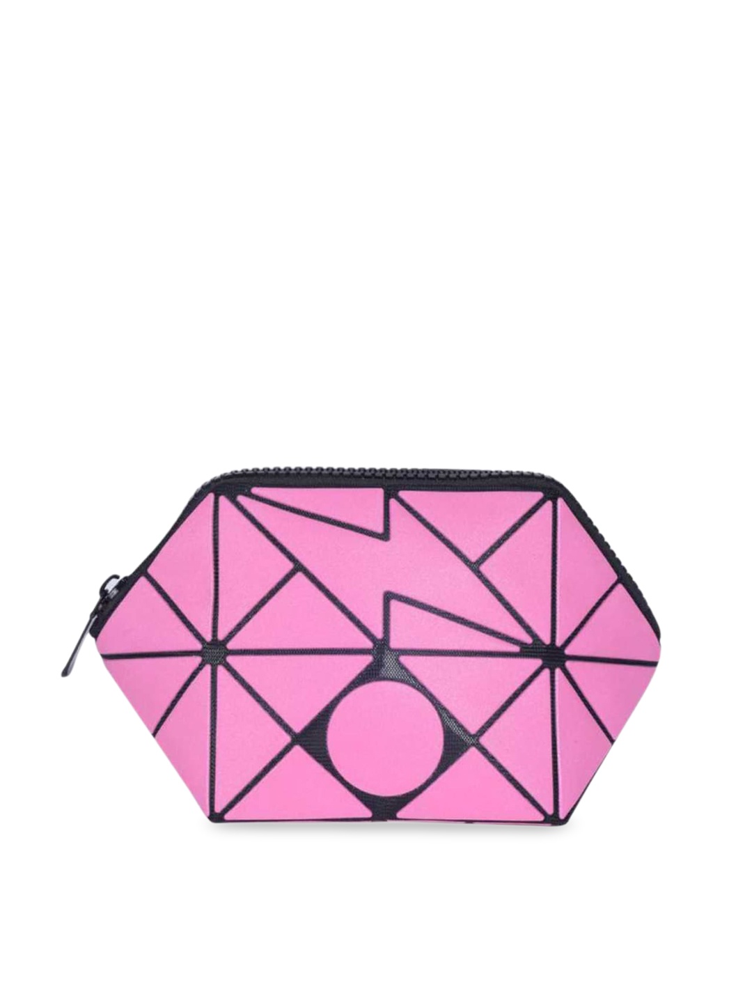 

BAOMI Pink & Black Geometric Printed PU Structured Cosmetic Pouch