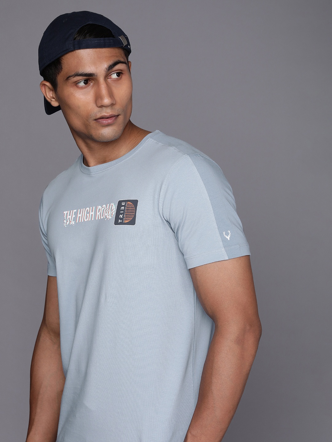 

Allen Solly Tribe Men Blue Typography Printed Slim Fit T-shirt