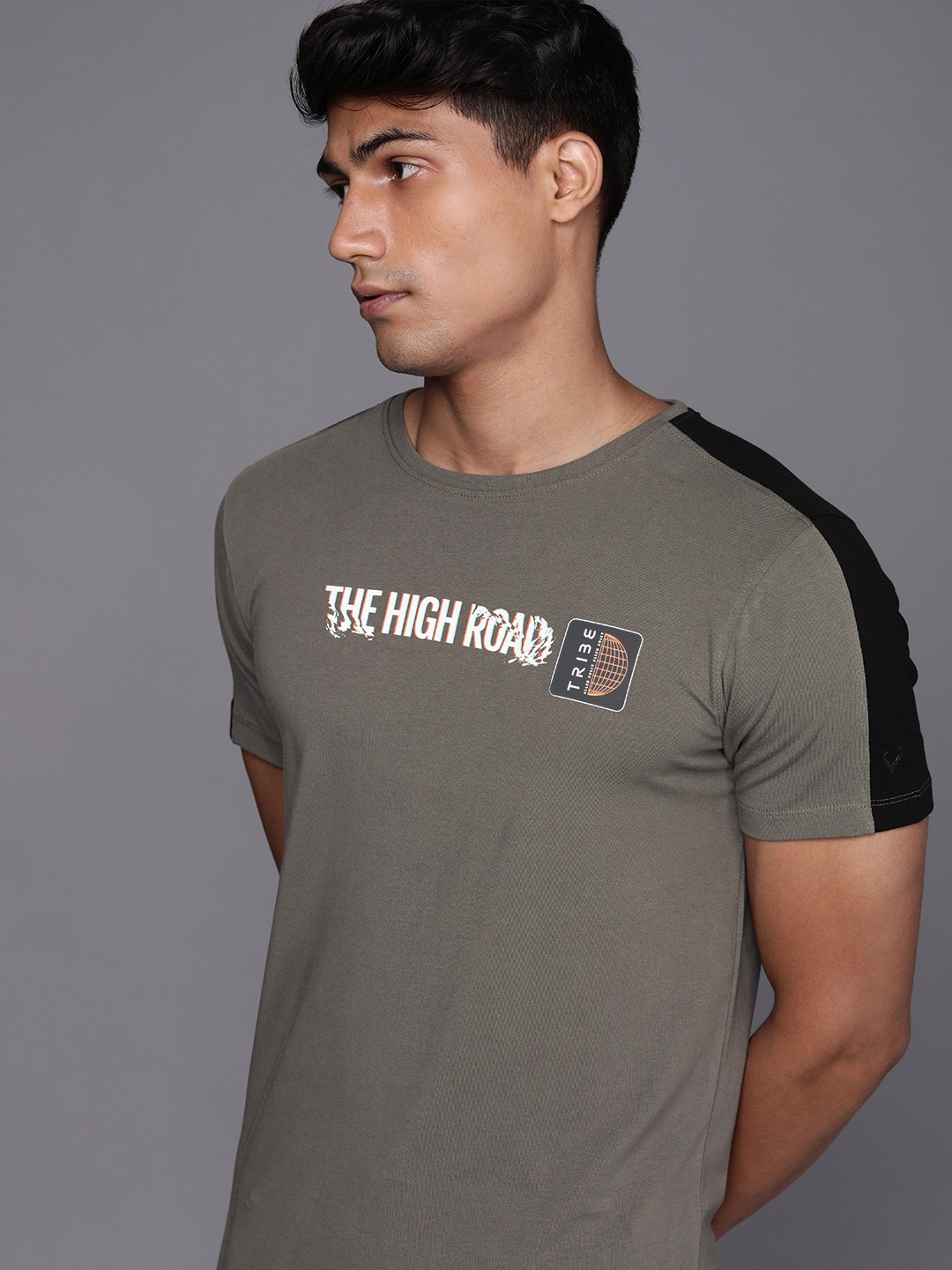 

Allen Solly Tribe Men Charcoal Grey Typography Printed Slim Fit T-shirt