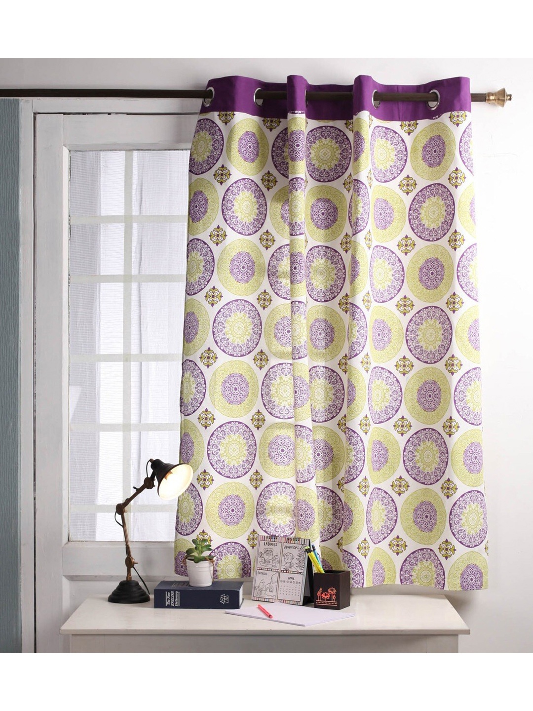 

Lushomes White & Purple Set Of 1 Ethnic Motifs Window Curtain