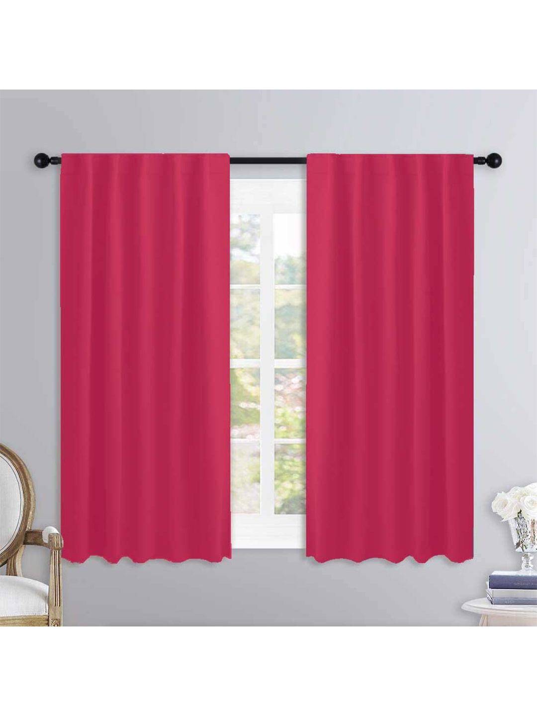 

Lushomes Pink Set Of 2 Solid Window Cotton Curtain