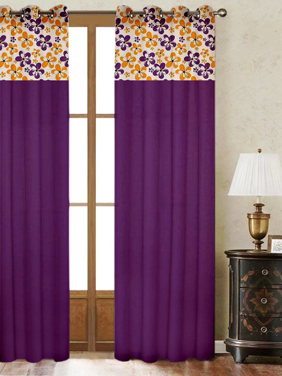 

Lushomes Purple & White Floral Printed Cotton Door Curtain
