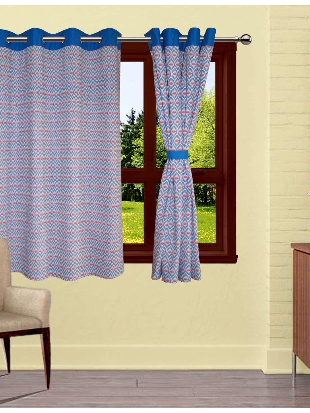 

Lushomes Blue & Red Set Of 1Printed Window Curtain