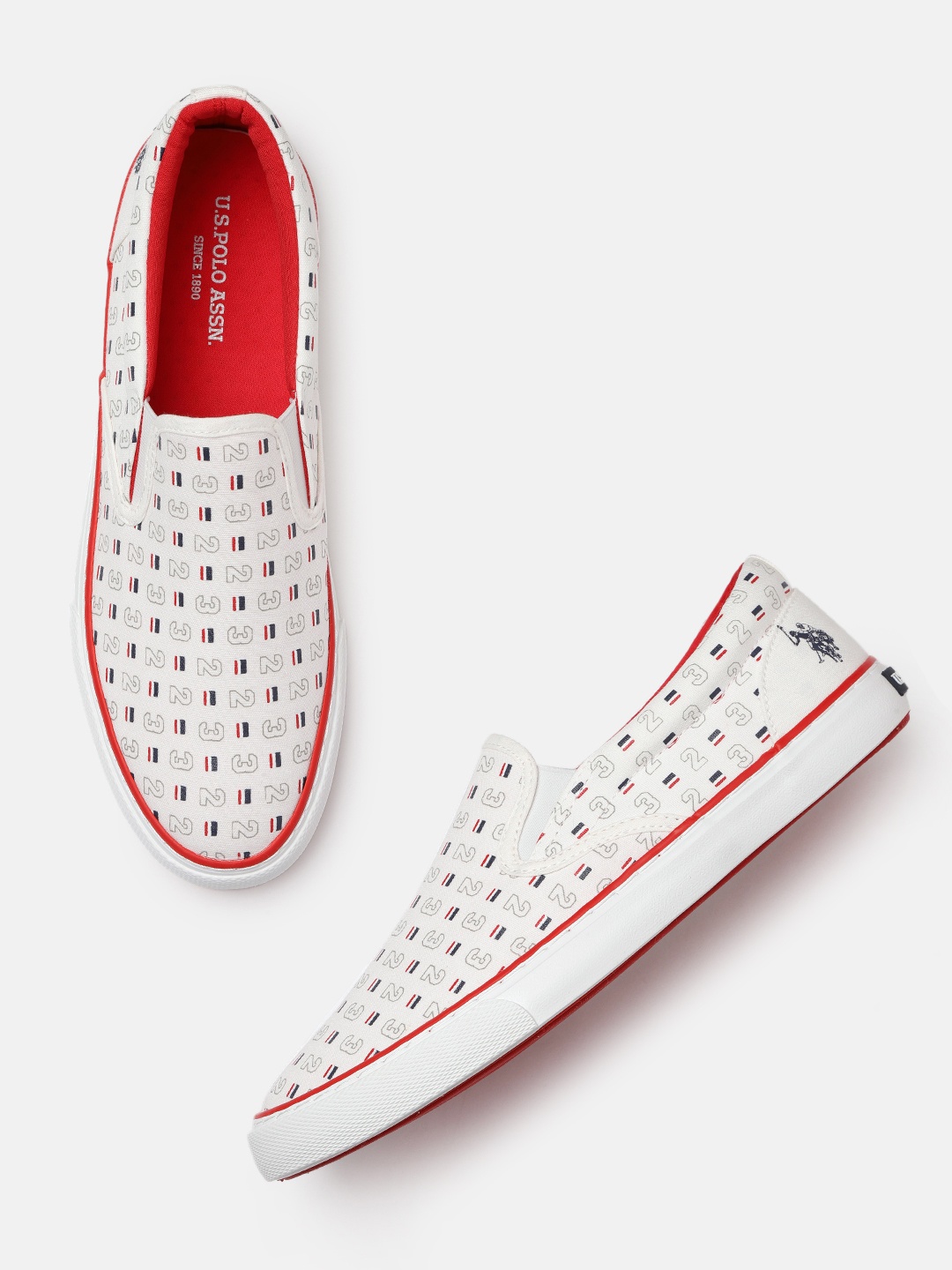 

U.S. Polo Assn. Men Off White Printed Slip-On Sneakers