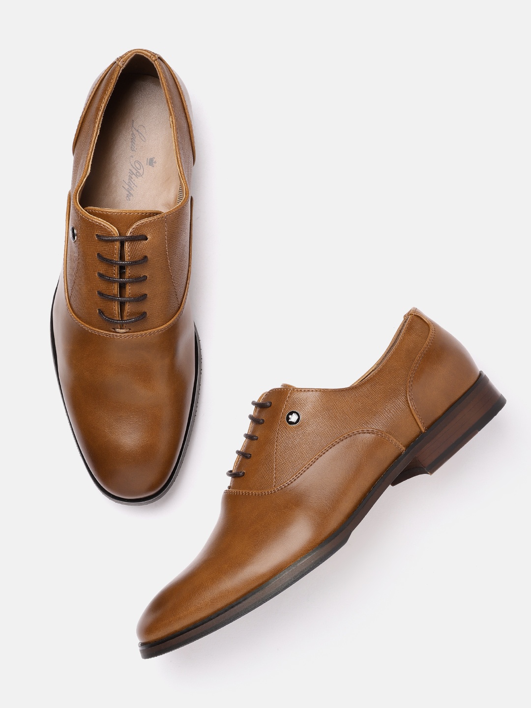 Louis Philippe Men Tan Brown Solid Leather Formal Oxfords