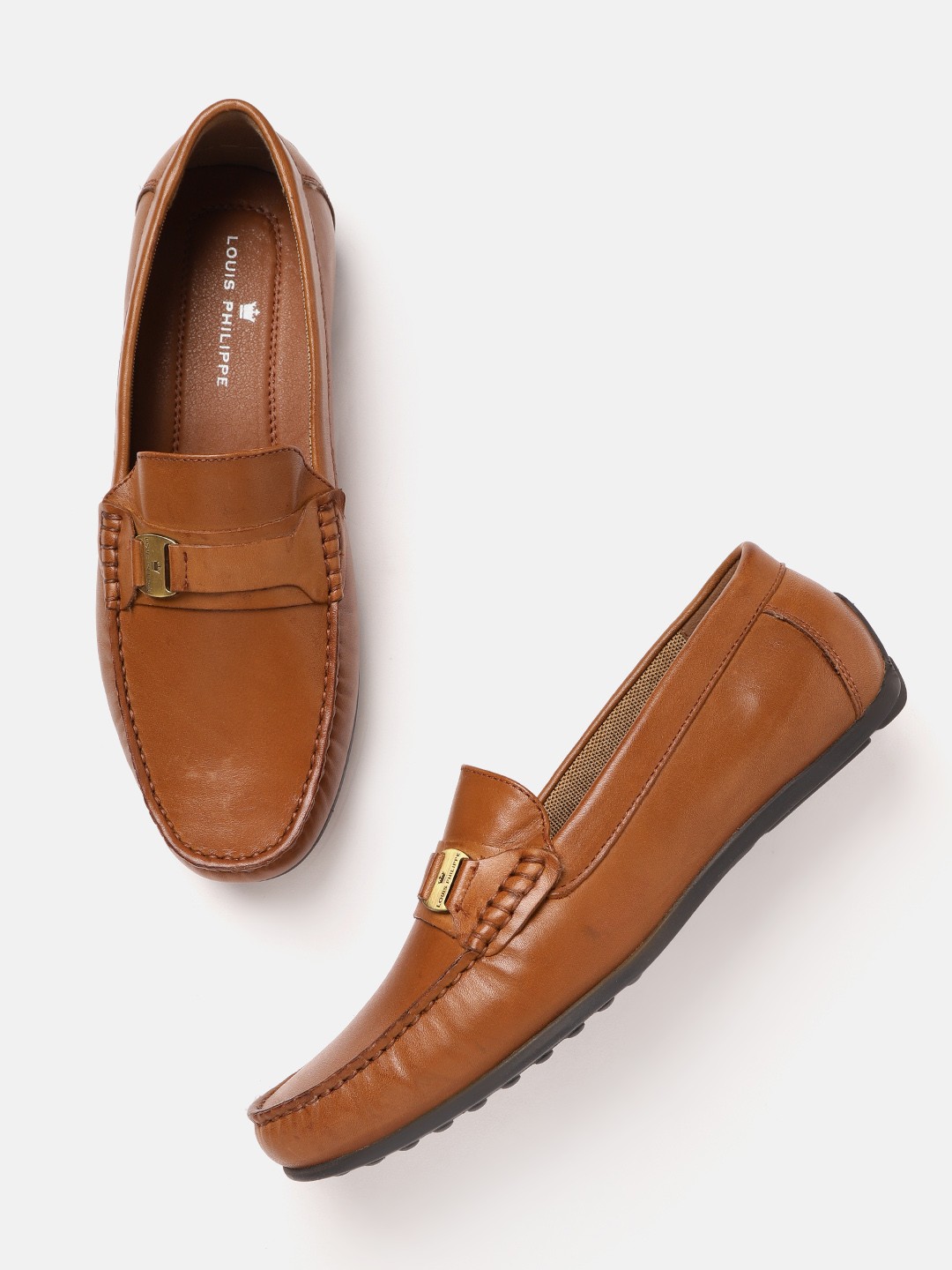 

Louis Philippe Men Tan Brown Solid Leather Driving Shoes with Buckles