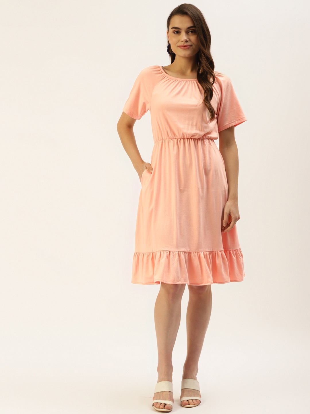 

BRINNS Peach-Coloured A-Line Midi Dress