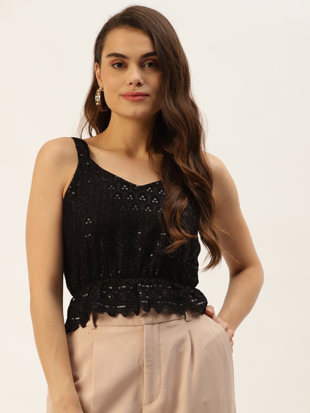 

BRINNS Black Embroidered Sequinned Top