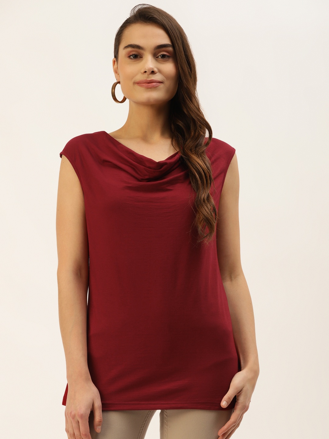 

BRINNS Maroon Solid Cowl Neck Top