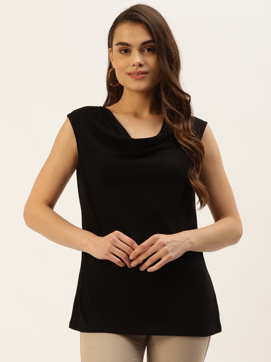 

BRINNS Black Solid Cowl Neck Top